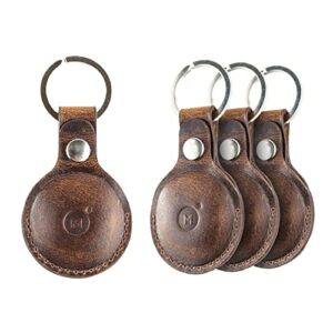 Air Tags-4 Pack – 100% Genuine AirTag Holder Leather Key Ring – Full-Grain Buffalo Leather AirTag Case w/Reinforced Stitching & Strong Anchored Snap Closure – AirTag Keyring Leather Case by Moonste