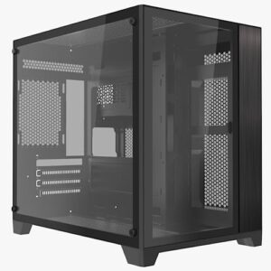 iONZ PC Gaming Case Micro ATX Mid Tower - Dual Chamber Dynamic Series Black Airflow Tempered Glass (Compact Edition Black No Fans)