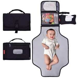 Bebamour Portable Nappy Changing Mats with Wipes Pocket Travel Baby Changing Pads with Head Cushion for Infants Waterproof Diaper Changing Pads Newborn Essentials