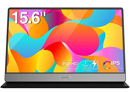 KOORUI Portable Monitor 15.6 inch 1080P FHD USB-C Laptop Monitor HDMI Computer Display IPS Gaming Monitor w/Premium Smart Cover & Speakers