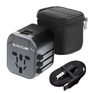 iBlockCube Worldwide Travel Plug Adapter with 2 USB 2.4A Charging Ports | International Universal AC Socket