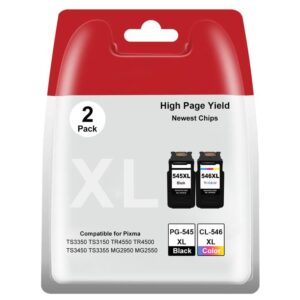 545 546 Ink Cartridges Replacement Canon 545 and 546 Ink Cartridges PG-545XL CL-546XL 545XL 546XL Compatible for Pixma TS3350 TS3150 TR4550 TR4500 TS3450 TS3355 MG2950 MG2550 (1 Black