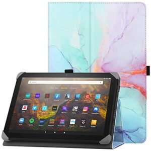 HoYiXi Universal Case for 9-10.1 inch Tablet Fire HD 10 2021/2023 & Fire HD 10 Plus 2021/2023 with Stand Folio and Hand Strap Protective Cover for 9"-10.1" Samsung Lenovo Huawei Tablet - Blue Marble