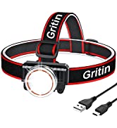 Gritin LED Head Torch, [2 Pack] COB Headlamp Super Bright Headlight, Adjustable with 3 Modes, Lig...