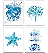CREATCABIN 4pcs Ocean Unframed Canvas Prints Bathroom Funny Colorful Life Quotes Art Print Tropic...