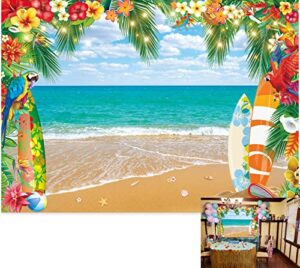 BINQOO 7x5ft Summer Surfboard Shower Party Background Tropical Beach Hawaiian Sky Sea Backdrop Parrot Colorful Photo Decor Booth Props