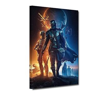 ZHONGYUTONG Star Wars Poster - Mandalorian and Baby Yoda Canvas Prints HD Decorative Wall Art Giclee Framed & Stretched Artwork for Fans Gift Ready Hang in Living Room Bedroom (SW-4