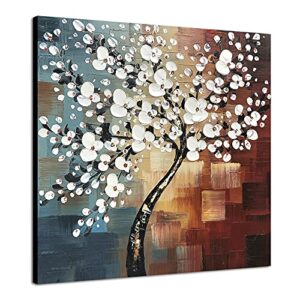 Wieco Art Morning Glory Modern Abstract White Flowers 100% Hand-painted Oil Paintings Floral Artwork on Canvas Wall Art for Home Office Decorations Wall Deco