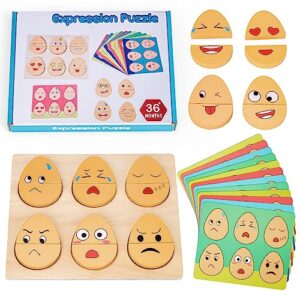 Flnlano Wooden Puzzles Toys for Kids 3 Year Olds Jigsaws Puzzle Toys for 3 4 5 Year Old Boys Girls Educational Games for 3+ Toddler Expressions Wooden Toy Wooden Jigsaw Puzzle Montessori Toys