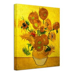 Wieco Art - Modern Abstract Flowers Giclee Canvas Prints Stretched and Framed Artwork Vase with Fifteen Sunflowers by Van Gogh Oil Paintings Reproduction Pictures on Canvas Wall Art for Home Déco