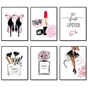 Fashion Wall Art Prints Set of 6 Pink Room Decor Pictures Wall Decor Canvas Art Posters Perfume Lipstick Makeup Wall Decor Artwork Girls Room Pictures for Bedroom (8"x10" UNFRAMED)