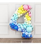 65 Inch Number 4 Balloon for 4th Birthday Decorations, Giant Self Inflatable Balloon Frame Number...