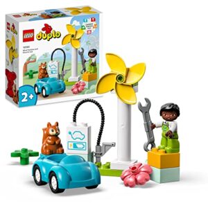 LEGO 10985 DUPLO Town Wind Turbine and Electric Car Toy for 2 Plus Year Old Toddlers