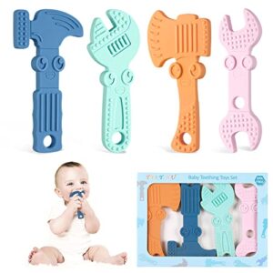 TYRY.HU Teething Toys for Baby Training Baby Toothbrush teether Chew Toy BPA Free Silicone Cooling Tools Shape Baby Teether Relief Gifts for Newborn 4pcs(B)
