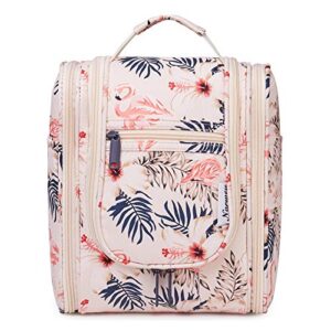Travel Hanging Toiletry Wash Bag Makeup Cosmetic Organizer for Women (Beige Flamingo (Medium))