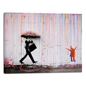Wieco Art Banksy Raining Day or Colorful Graffiti Street Famous Canvas Paintings Wall Art Modern Inspirational Grey Love Pictures Print Artwork for Dining Room Kitchen Home Office Deco