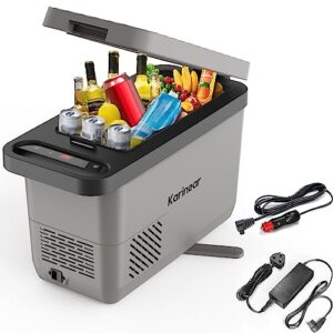 Karinear 16L Car Fridge Grey,12v Camping Fridge,Compressor Fridge Portable Plug-in Electric Cooler Box for Camping