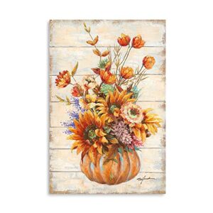 Floral Canvas Wall Art Peony Flower Picture Abstract White and Gold Painting Giclee Print Artwork Home Decor for Bedroom Bathroom Ready to Hang (30cmx40cm)