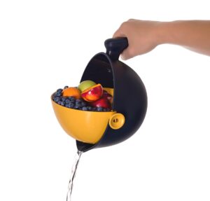 ESKEYSHOP | Colander Fruit Vegetable Pasta Drainer Double Layer Rotating Basket with Handle Light Green Dark Blue ROTATABLE Strainer Kitchen Accessories (Dark Blue)