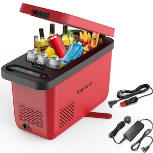 Karinear Car Fridge Red,12v Camping Fridge,16L Compressor Fridge Portable Plug-in Electric Cooler Box for Camping