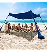 COMMOUDS Beach Tent Sun Shelter, UPF50+ Beach Shelter Canopy 3m x 3m, Portable Beach Umbrella Sun...