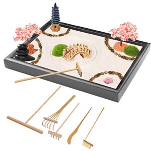 Zen Garden Kit 28 x 20cm(11x8 inch) Large Japanese Zen Sand Rock Garden With 6 Handmade Bamboo Tools