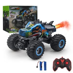 Rhybor Remote Control Car 1:16 Scale RC Car Dinosaur Monster Truck Toy Vehicle with Spray Mist Music LED Lights