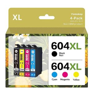 Tomokep 604XL Ink Cartridges Multipack High Yield Replacement for Epson 604 XL Compatible for Epson XP-2200 XP-2205 XP-3200 XP-3205 XP-4200 XP-4205 WF-2910DWF WF-2930DWF WF-2935DWF WF-2950DWF(4-Pack)