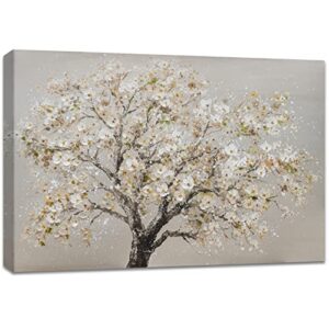 Wooden Framed Canvas Wall Art Canvas Print Blossom Cerasus Tree Picture Painting Poster Modern Wall Artwork Gallery Wrapped Home Office Decor Kitchen Bathroom Bedroom Decorations Ready To Hang 40x60cm