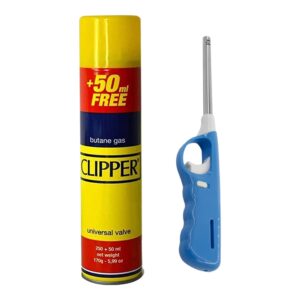 ANGIX 1 x Clipper Gas with Clipper Tube Lighter | 300ML Clipper Butan Gas Refill Bottle | Refillable Safety Gas Lighter | For BBQ