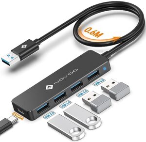 NOVOO Ultra Slim USB Hub 3.0 with 600mm Extended Cable 4 High-Speed Ports
