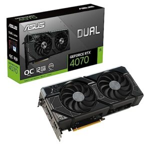 ASUS Dual GeForce RTX&trade; 4070 OC Edition 12GB GDDR6X with two powerful Axial-tech fans and a 2.56-slot design for broad compatibility