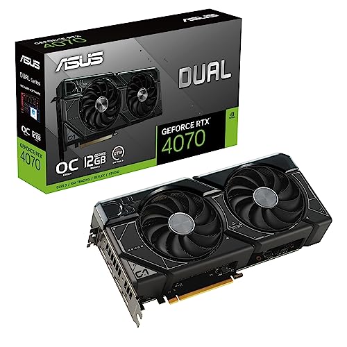 ASUS Dual GeForce RTX™ 4070 OC Edition 12GB GDDR6X with two powerful Axial-tech fans and a 2.56-slot design for broad compatibility