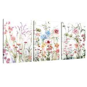 SUMGAR Flowers Art Colorful Floral Artwork Romantic Blossom Paintings Modern Plant Wall Art Red Blue Bloom Pictures Canvas Prints for Women's Girl's Bedroom Living Room Bathroom Gift 30x40cm Set of 3