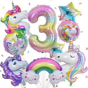 Unicorn Balloons 3rd Birthday Decorations for Girls