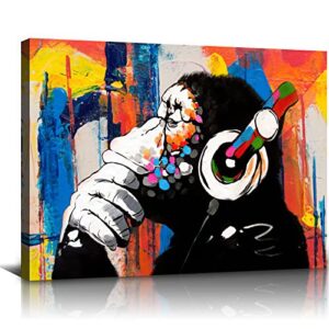 HONEYBABY Banksy Canvas Wall Art Paintings DJ Monkey Artwork Wall Art for Living Room Modern Abstract Home Decor Gorilla Framed Wall Art for Bedroom