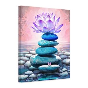 CCWACPP Zen Canvas Wall Art Spa Stone and Purple Lotus Picture Zen Meditation Artwork Prints for Zen Yoga Spiritual Room Spa Home Decor (12x18inch)