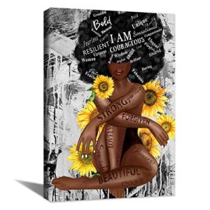 FajerminArt African American Women Canvas Wall Art Framed Fashion Black Queen Poster Printed Painting Artworks Home Decor For Living Room Bedroom Bathroom