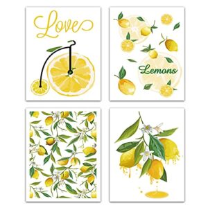 CREATCABIN 4pcs Unframed Canvas Prints Lemon Fruit Wall Art Poster Summer Love Home Decor Modern Artwork for Livingroom Bedroom Bathroom Home Office Kitchen 8 x 10inch