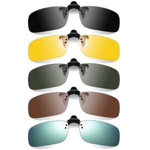 Firtink 5 Pack Clip On Sunglasses Flip-up Polarised Sunglasses UV400 Polarized Lens Fit Over Prescription Glasses For Women Men Driving Fishing Walking Running