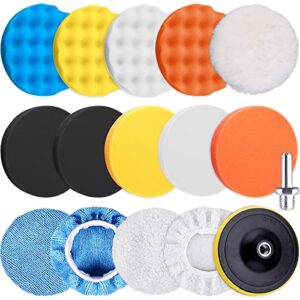 SIQUK 16 Pieces Polishing Pads Kit 125mm Buffing Pads Car Foam Wax Buffer Polisher Attachment for Drill