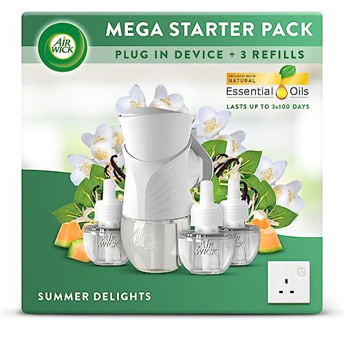 Air Wick|Summer Delights|Plug in Electrical Air Freshener Starter Kit |1 Gadget & 3 Refills| Lasts up to 300 Days