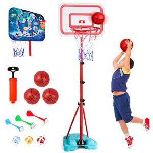 Kids Basketball Hoop and Stand - Portable Basketball Stand Set with 3 Balls 34.7-74.8 inch Adjustable Outdoor & Indoor Ball Games for Kids Toddlers Boys Toys Birthday Gift for Boys