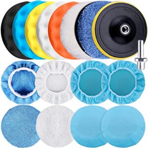 SIQUK 17 Pieces Polishing Pads Kit 150mm Car Polishing Foam Pads Polishing Bonnets Wax Buffer Polisher Attachment for Drill