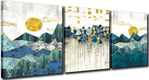 HONEYBABY Framed 3 Piece Abstract Geometric Nordic Minimalist Canvas Wall Art Mountain Sunrise Sunset Poster Prints Artwork for Bedroom Living Room Office Bathroom Home Wall Decoration（12 * 16）