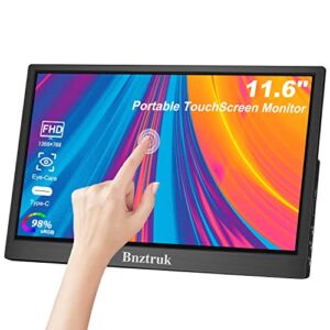 Bnztruk 11.6 Inch Touchscreen Portable Monitor 1366×768 Full HD Small Screen Display with HDMI Type-C for Computer
