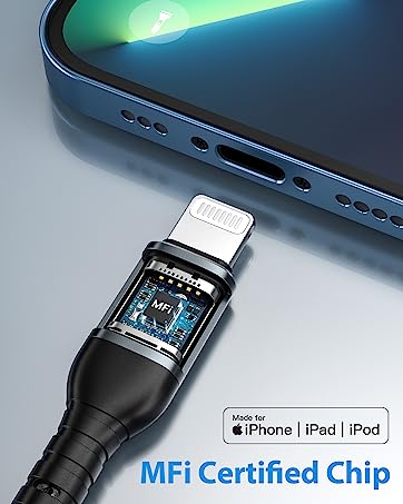 BLACKSYNCZE iPhone Charger Cable, [MFi Certified] 3Pack 2M/6.6FT Lightning Cable Nylon Braided Fa...