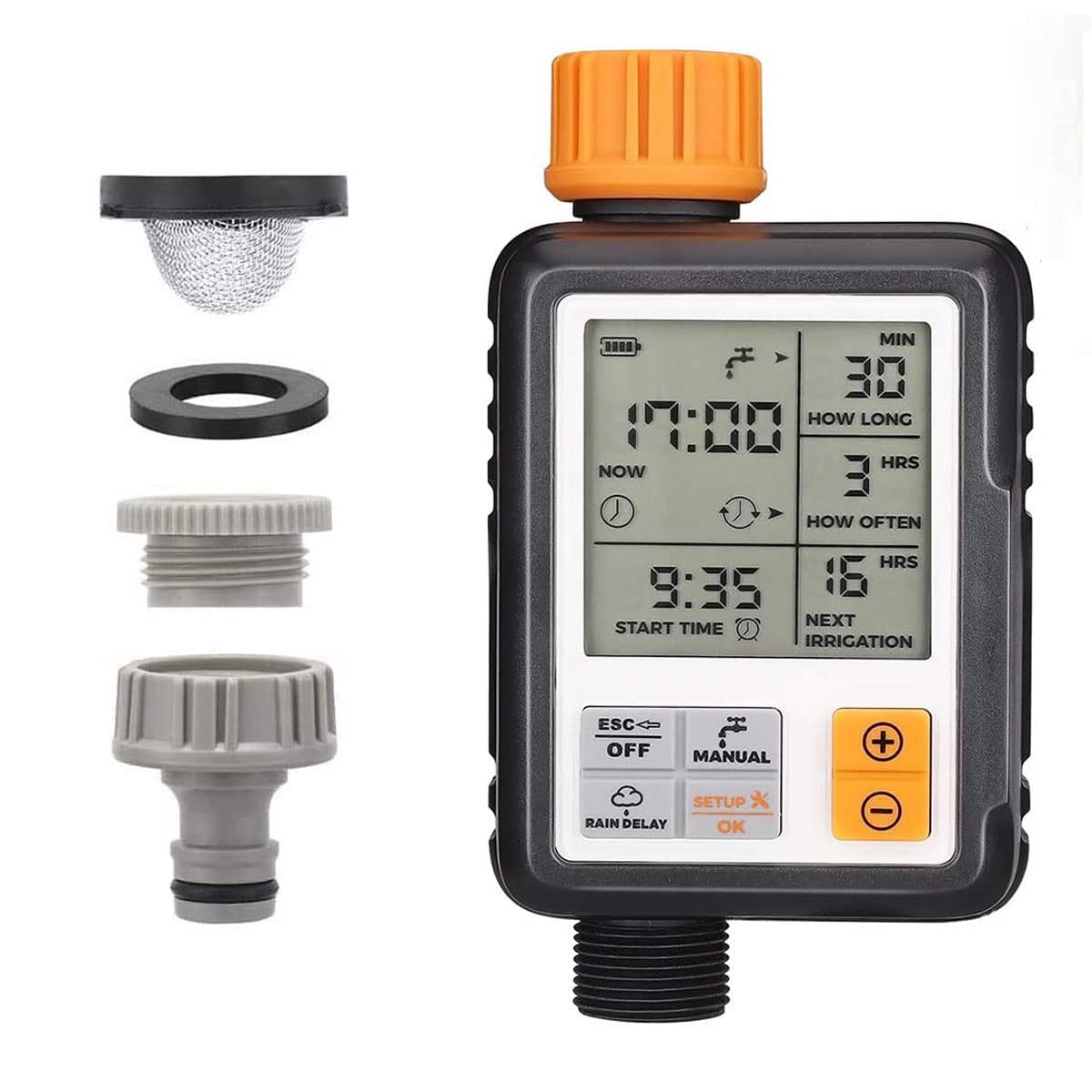 johgee Water Timer Garden Lawn Tap Sprinkler Timer Irrigation System Controller/Child Lock Mode/Auto&Manual Mode/Rain Delay/3&rdquo;Large Screen/IP65 Waterproof