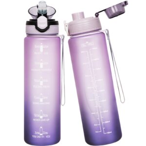 Seekua Sports Tritan Water Bottle 1l with Straw & Time Markings