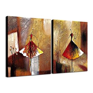 Wieco Art - Ballet Dancers 2 Piece Modern Decorative artwork 100% Hand Painted Contemporary Abstract Oil paintings on Canvas Wall Art Ready to Hang for Home Decoration Wall Deco